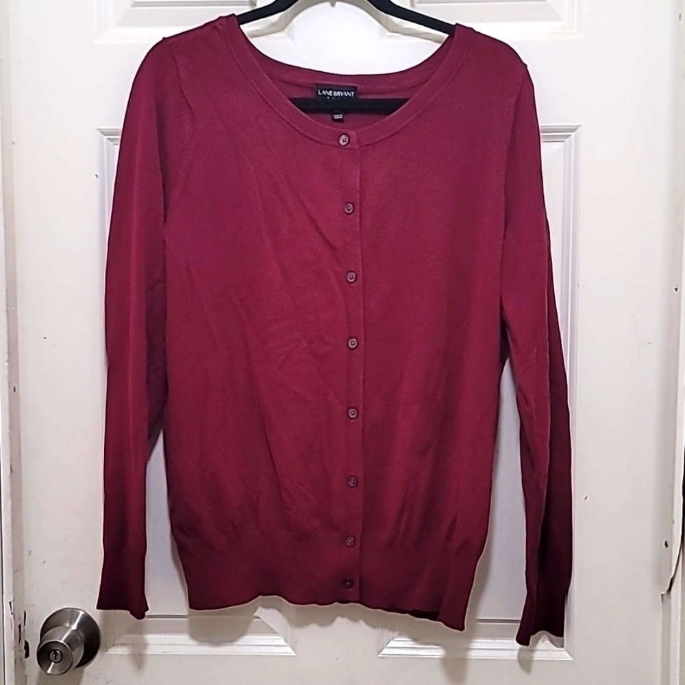 Lane Bryant Cardigan Sweater Womens 14/16 Burgundy Button Front‎ Long Sleeve